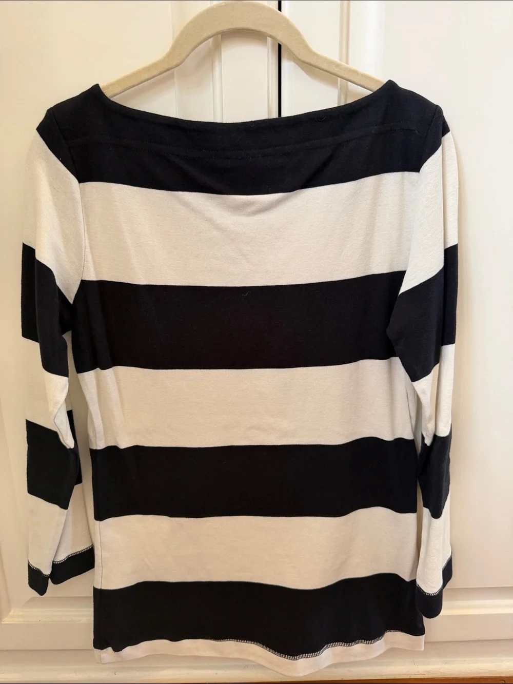 Tory Burch boatneck Black and White Striped 3/4 Sleeve Tee